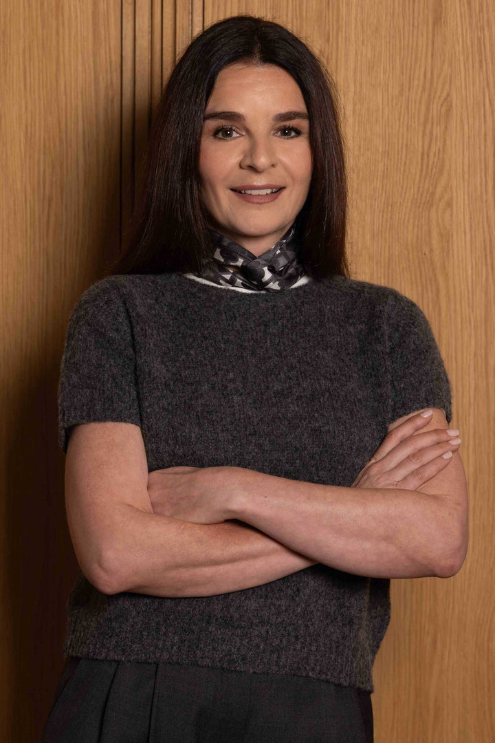 Double-sided silk scarf with contemporary geometric surface pattern by MÀNA