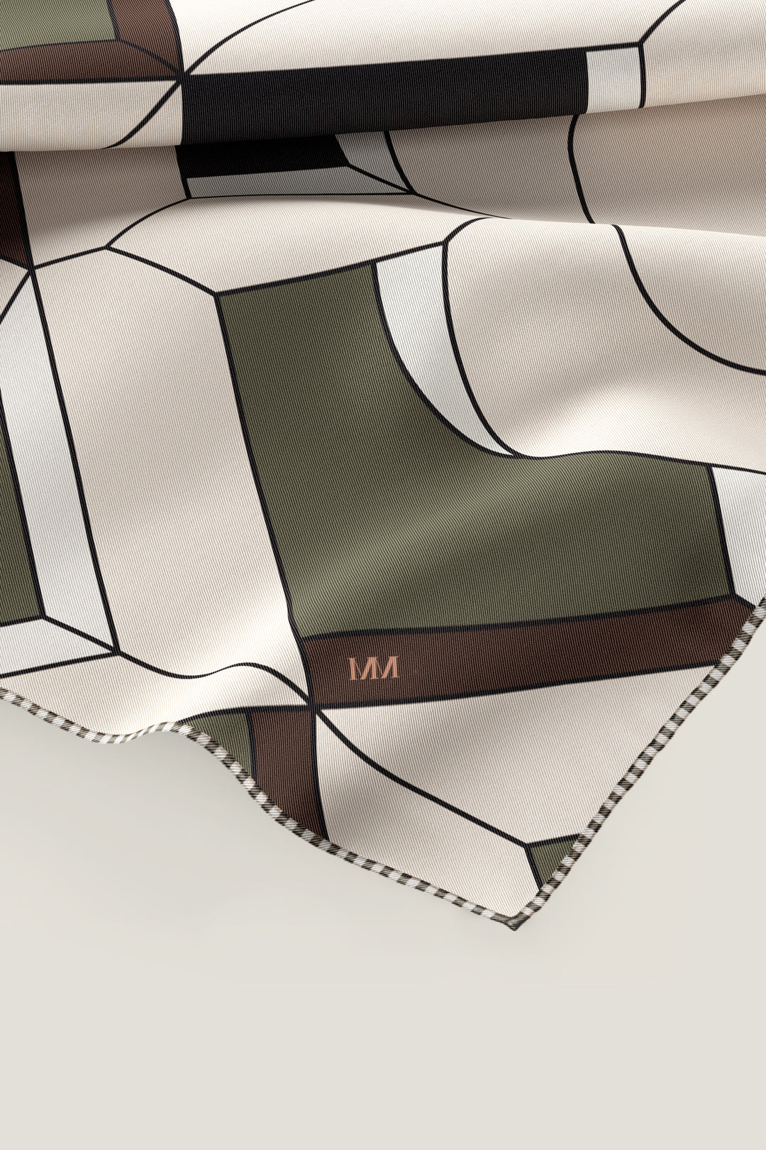 Double faced silk scarf 90 with hand-rolled edge in green stripe pattern by MÀNA