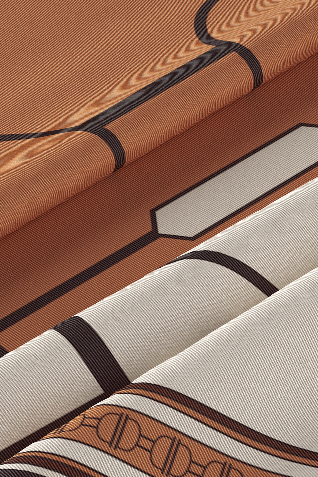 Fabric detail of double printed twill silk scarf in vibrant earth tones by MÀNA