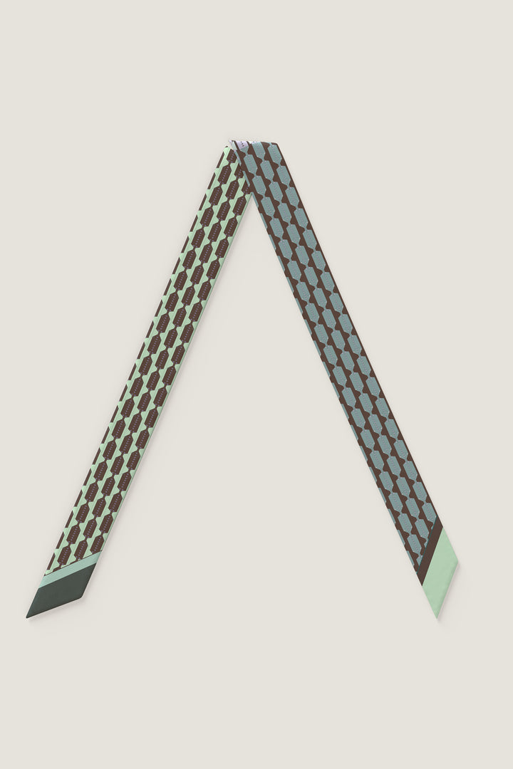 Sustainable silk twill scarf featuring modern Art Deco surface design by MÀNA